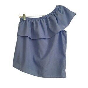 Sophie Rue Top Casual Ruffle One shoulder Striped Size M sky blue
